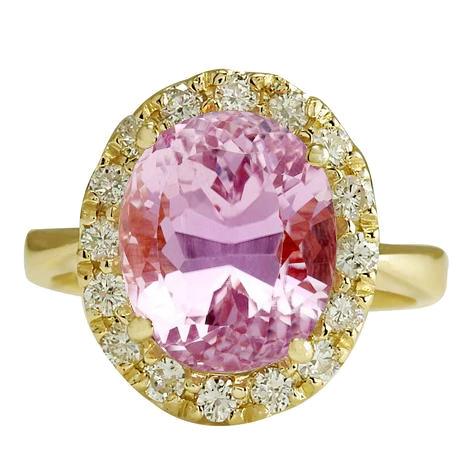 Yellow Gold 14K Oval Pink Kunzite Gemstone Ring 16 Carats Jewelry