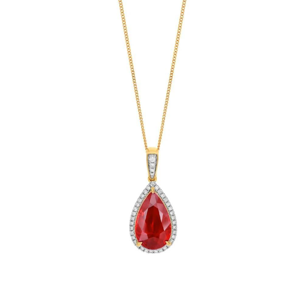 Yellow Gold 14K Pendant Necklace 4.50 Carats Ruby And Diamonds New