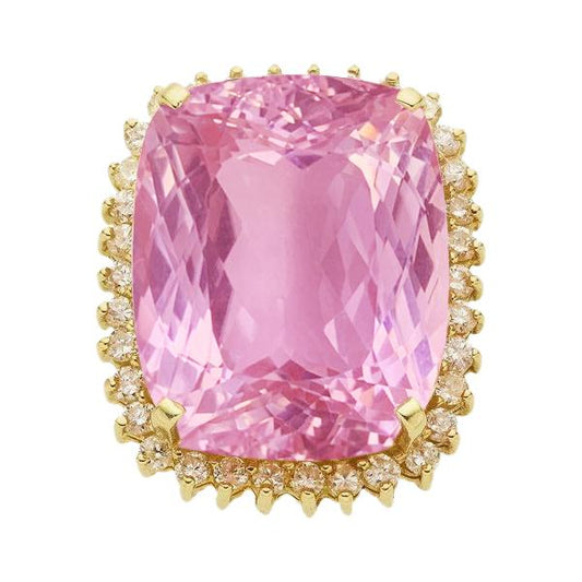 Yellow Gold 14K Pink Kunzite 44.35 Ct Diamond Gemstone Ring Jewelry