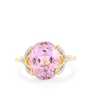 Yellow Gold 14K Prong Set 15.50 Carats Kunzite With Diamonds Ring