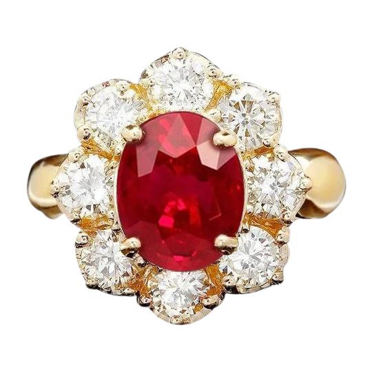 Yellow Gold 14K Red Ruby Diamond Wedding Ring Jewelry 4 Carats