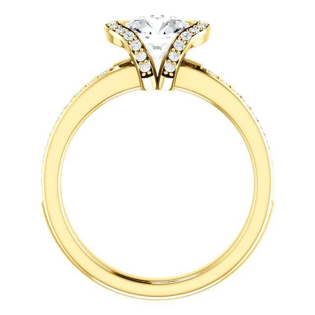 Yellow Gold 1.86 Carat Round Diamond Solitaire With Accents Fancy Ring