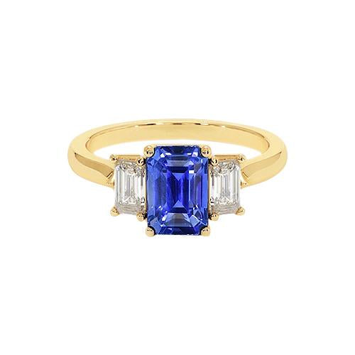 Yellow Gold 3 Stone Blue Sapphire & Diamond Ring 9 Carats