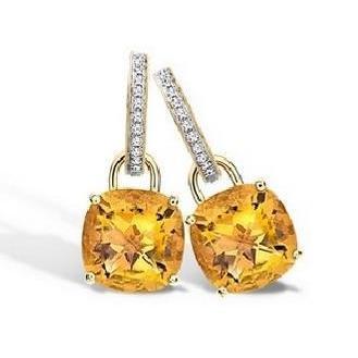 Yellow Gold 40.70 Ct Citrine And Diamonds Lady Dangle Earrings