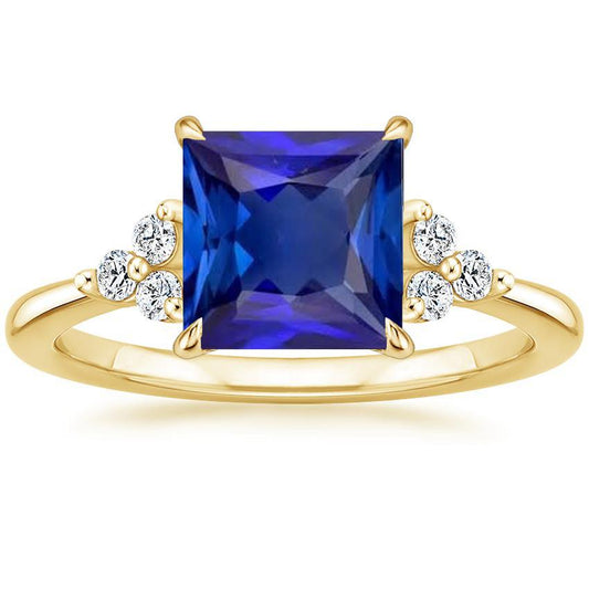 Yellow Gold Anniversary Ring Blue Sapphire & Diamonds 5.25 Carats