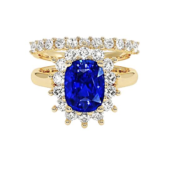 Yellow Gold Ceylon Sapphire Ring Set With Diamond Accents 7.50 Carats