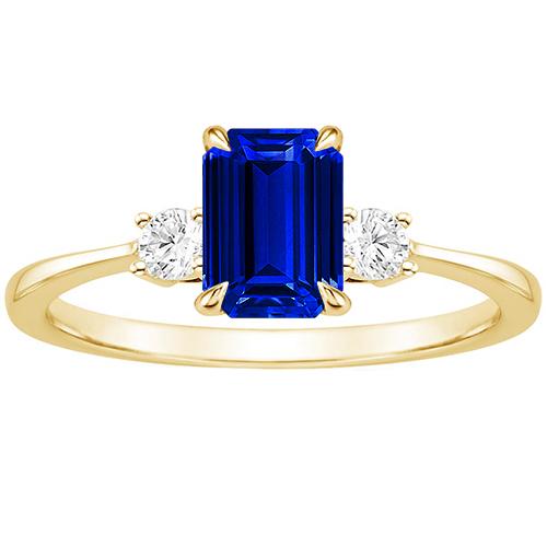 Yellow Gold Emerald 3 Stones Ring Blue Sapphire & Diamond 3.50 Carats