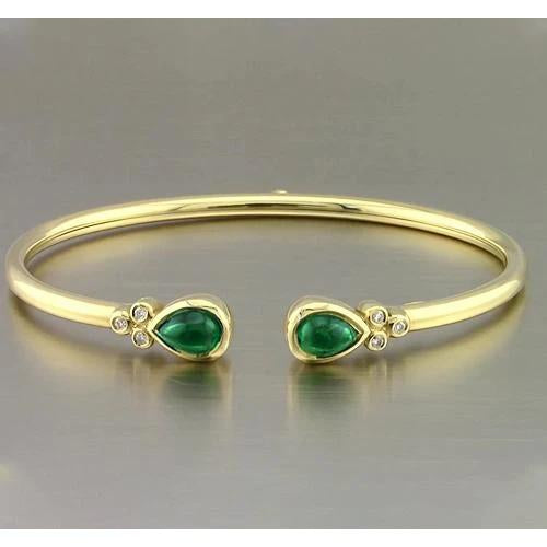 Yellow Gold Green Emerald Gemstone Bracelet 2.30 Carats Women Jewelry New