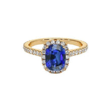 Yellow Gold Oval Sapphire Halo Diamond Ring 11.25 Carats 14K