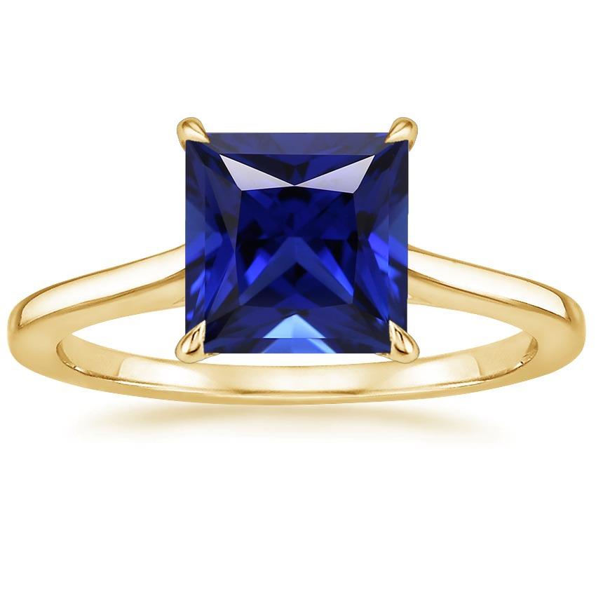 Yellow Gold Solitaire Ceylon Sapphire Ring 5 Carat Princess Cut