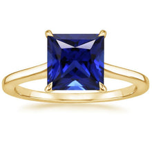 Yellow Gold Solitaire Ceylon Sapphire Ring 5 Carat Princess Cut