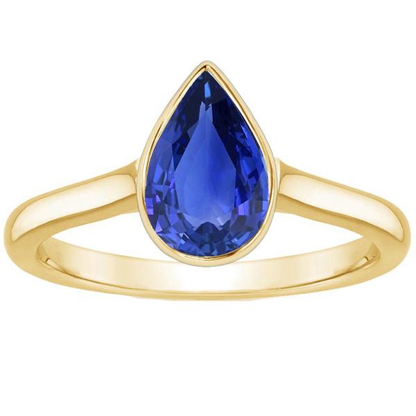 Yellow Gold Solitaire Ring Bezel Set Sri Lankan Sapphire Pear 4 Carats