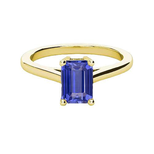 Yellow Gold Solitaire Ring Emerald Ceylon Sapphire Gemstone 2 Carats