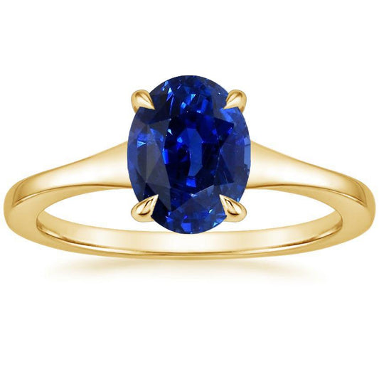 Yellow Gold Solitaire Ring Oval Sri Lankan Sapphire 3 Carats