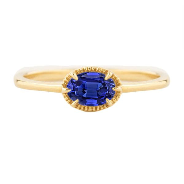 Yellow Gold Solitaire Ring Prong Set Blue Sapphire 1.50 Carats