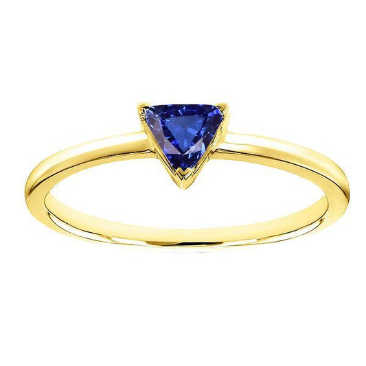 Yellow Gold Solitaire Trillion Natural Blue Sapphire Ring 1 Carat