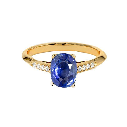 Yellow Gold Vintage Style Diamond & Blue Sapphire Ring 6.50 Carats 14K