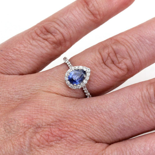 Beautiful Pear Shape Sri Lanka Blue Sapphire Diamond Ring Gold 2 Ct