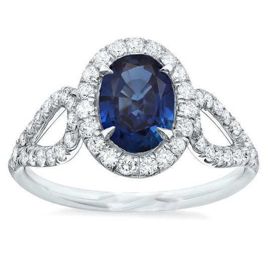 Big Ceylon Sapphire With Diamonds Wedding Ring 5 Carat White Gold 14K