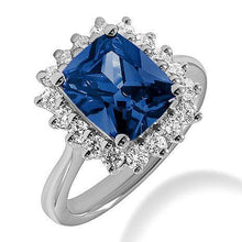 Big Cushion Ceylon Sapphire And Round Diamonds 4 Ct Ring White Gold