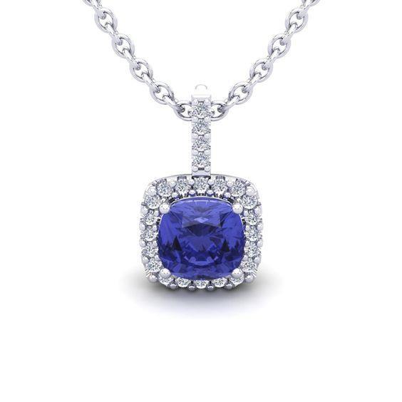 Big Tanzanite And Diamonds 19 Ct Pendant Necklace White Gold 14K