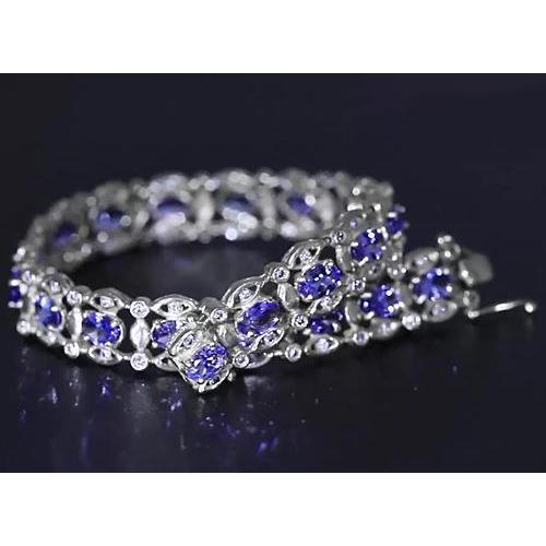 Ceylon Blue Diamond Bracelet 15 Carats White Gold Women Jewelry