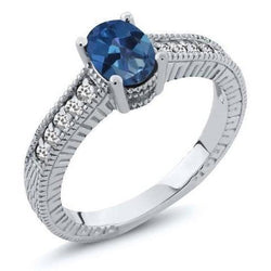 Ceylon Sapphire And Natural Earth Mined Diamonds 2 Carats Anniversary Ring White Gold 14K
