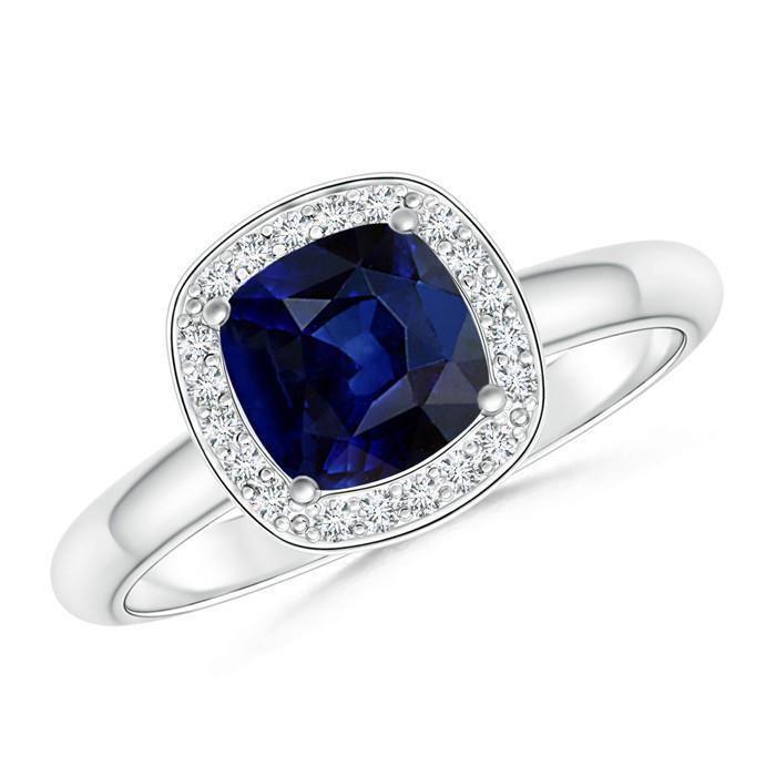 Cushion And Round Cut 3 Ct Sri Lanka Sapphire Ring White Gold 14K