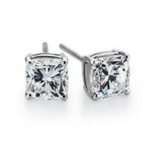 Cushion Cut Stud Diamond Ladies Earrings 2 Carats White Gold