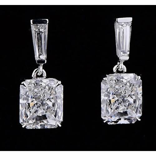 Diamond Drop Earrings 5 Carats Radiant Cut White Gold 14K