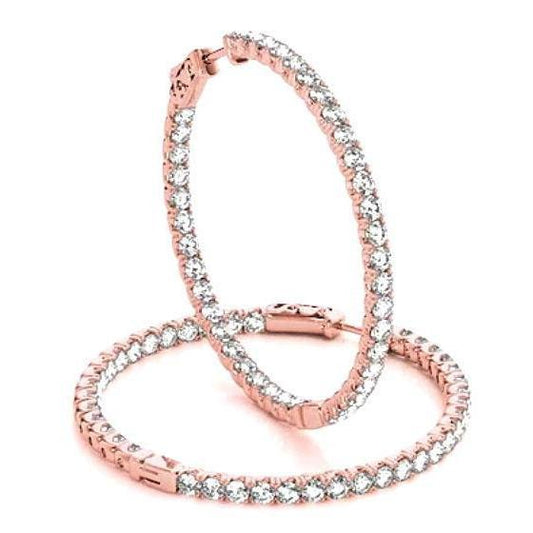 Diamond Hoop Earrings 4 Carats U Prong Setting Rose Gold 14K