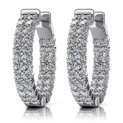 Double Row Inside Out 4 Carats Diamonds Hoop Earrings White Gold 14K