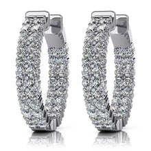Double Row Inside Out 4 Carats Diamonds Hoop Earrings White Gold 14K