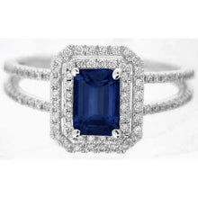 Emerald Ceylon Sapphire Jewelry Diamond Ring White Gold 14K 3 Carats