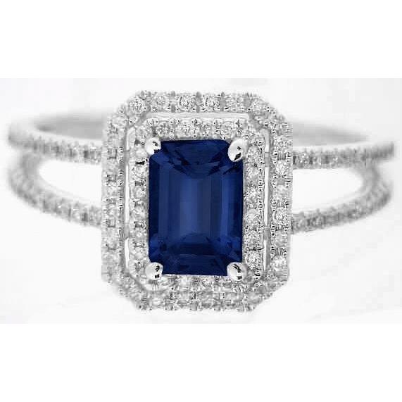 Emerald Ceylon Sapphire Jewelry Diamond Ring White Gold 14K 3 Carats