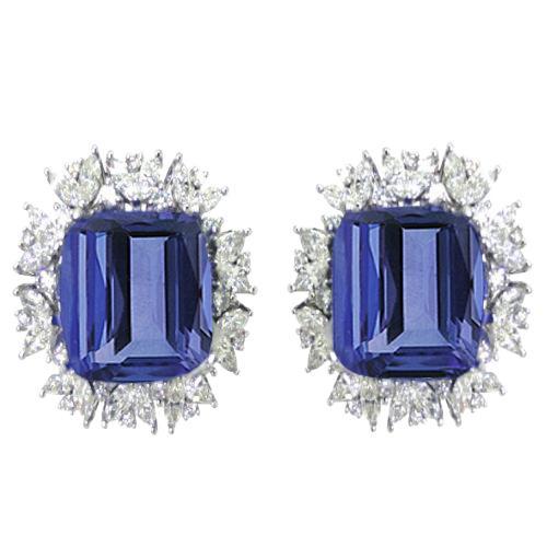 Emerald Ceylon Sapphire Marquise Diamonds 10 Ct Stud Earring