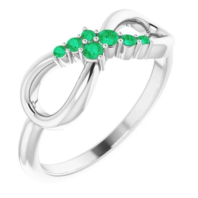 Green Emerald Ring Infinity Style 1 Carat White Gold 14K Jewelry