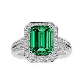 Green Emerald With Diamond Wedding Ring White Gold 14K 8 Carats