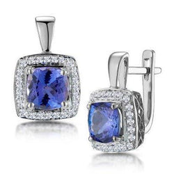 Ladies Hoop Earrings 4 Ct Blue Tanzanite And Natural Earth Mined Diamonds White Gold
