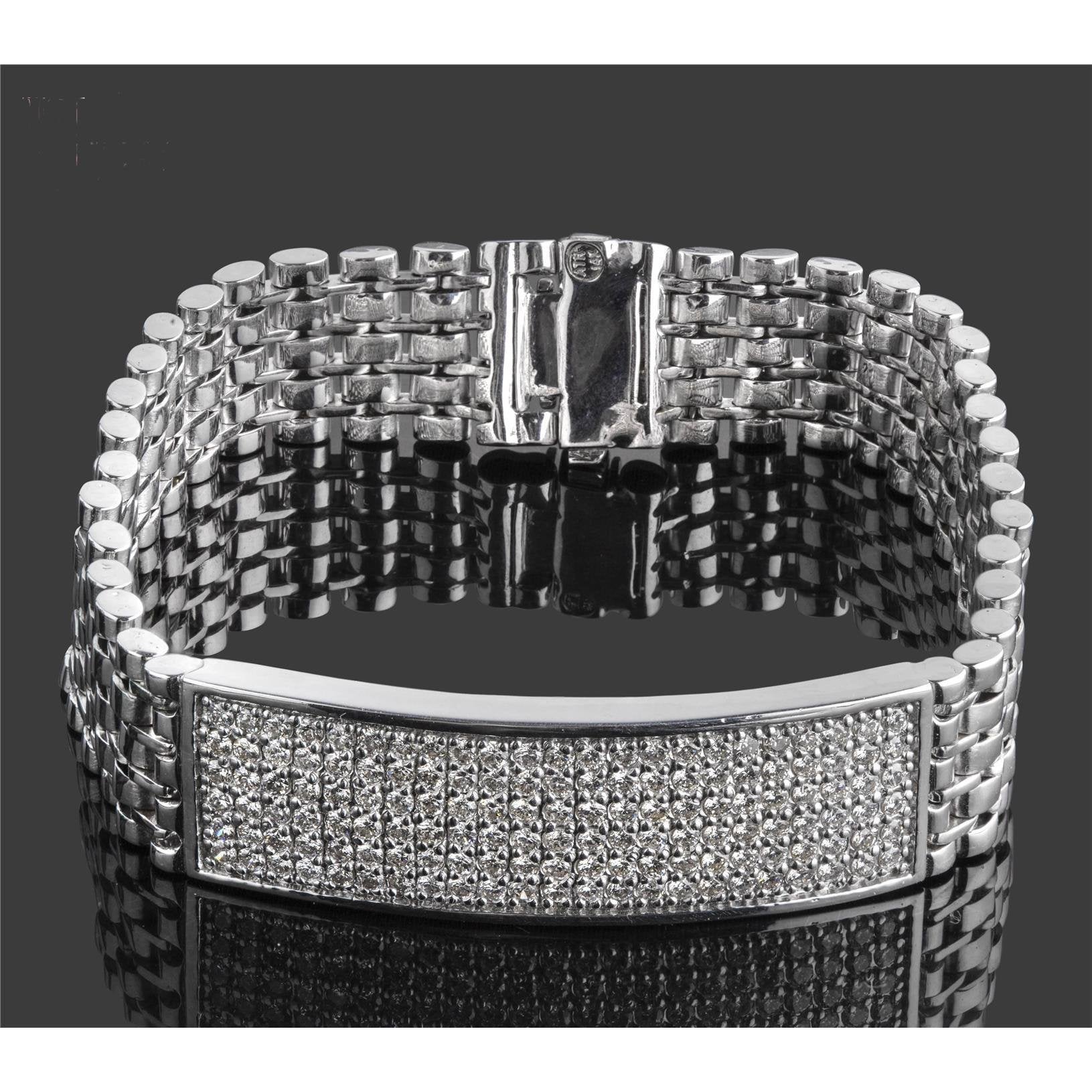 Natural Round Cut Diamond Men Bracelet White Gold 14K 9 Carats
