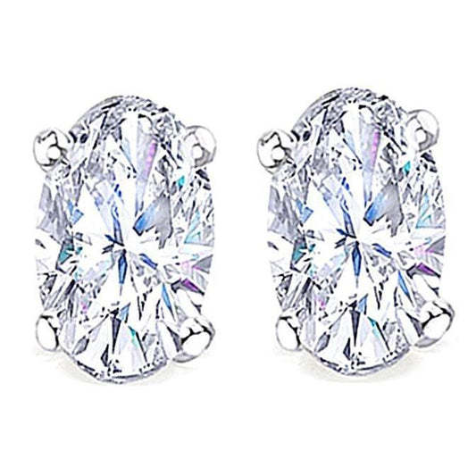 Oval Cut Diamond Studs Earring 2 Carats G Si1 White Gold