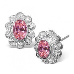 Oval Cut Pink Sapphire And Diamond Stud Earring White Gold 14K 3 Ct