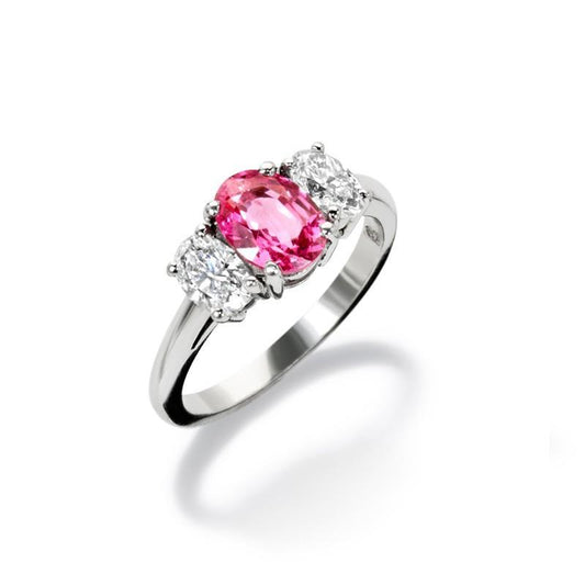 Oval Cut Pink Sapphire And Diamonds 4 Ct Ring White Gold 14K