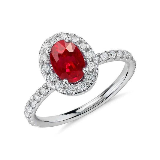 Oval Cut Ruby With Diamonds 4 Carats Wedding Ring White Gold 14K