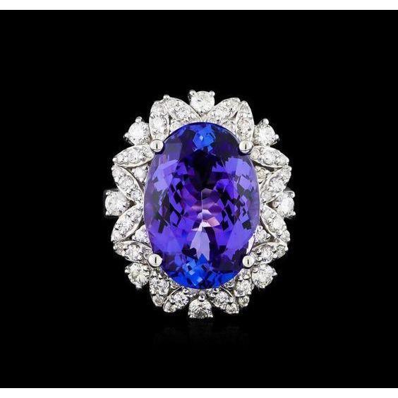 Oval Tanzanite And Diamonds 7 Carats Ring White Gold 14K