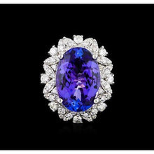 Oval Tanzanite And Diamonds 7 Carats Ring White Gold 14K