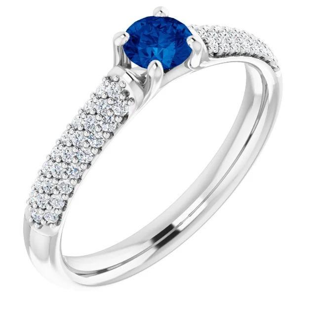 Pave Diamond Blue Sapphire 2 Carats Ring White Gold 14K