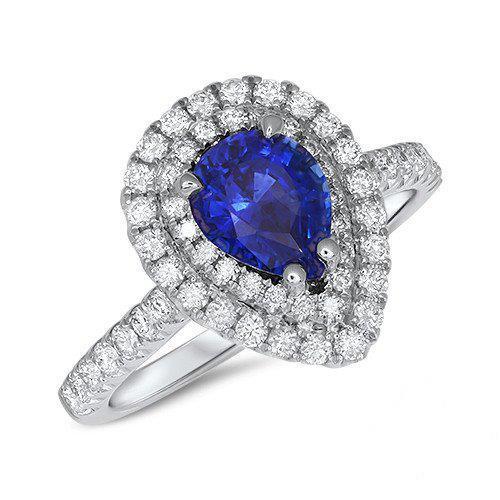 Pear Cut Ceylon Sapphire Diamond Ring White Gold 14K 4 Carats