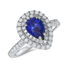Pear Cut Ceylon Sapphire Diamond Ring White Gold 14K 4 Carats