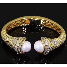 Pearl Diamond Bangle 10 Mm 5 Carats Women Yellow Gold 14K